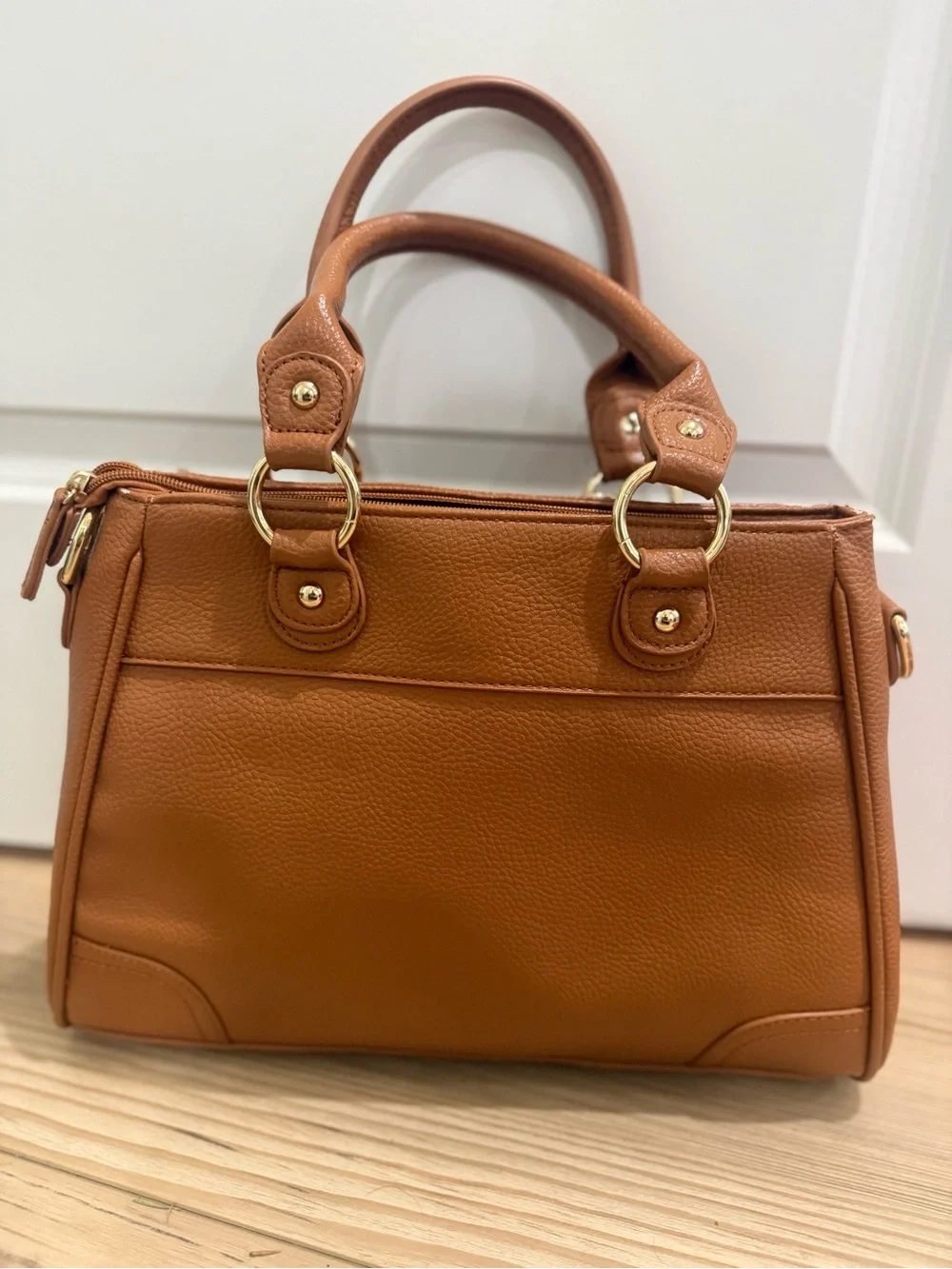The Danbury Mint Monogram Structured Satchel Brown Faux Leather Top Handle Cross